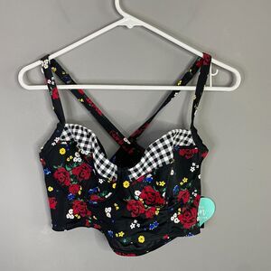 torrid Black Floral & Gingham Bikini Top